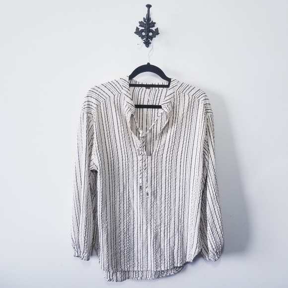 Free People Gray and White Boxy Long Sleeve Blouse - Picture 2 of 6